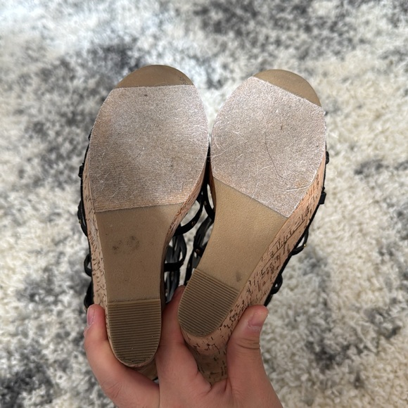 Black Cutout Wedges with Gold Studs - JustFab Size 6.5 - Picture 4 of 5
